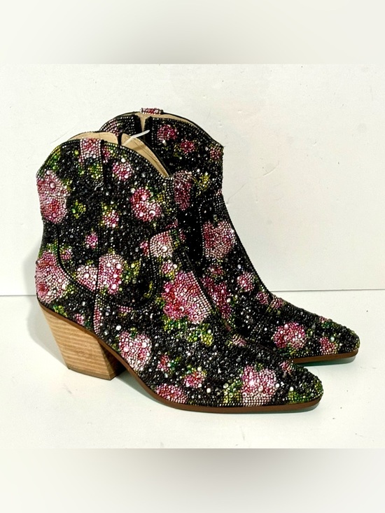 Betsey Johnson Shoes - Betsey Johnson SB-DIVAF Boots Women 8.5 Black Floral Rhinestone Western Ankle